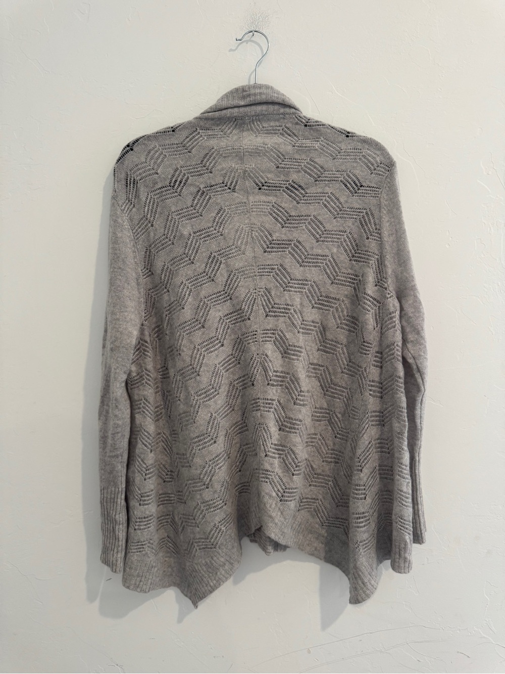Garnet Hill | 100% Cashmere Open Knit Ribbed Pointelle Button Chevron Cardigan - Picture 4 of 4